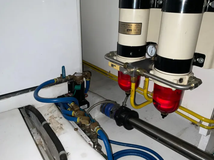  Yacht Photos Pics Engine room of 2007 Ocean Alexander 54V yacht with fuel filtration system.