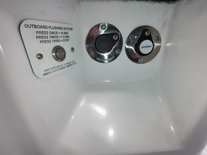 Singularity Yacht Photos Pics Outboard flushing system controls on a 2022 True North 34 boat.