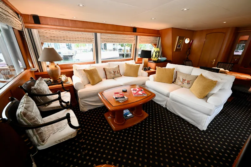 Captivator Yacht Photos Pics Luxurious 1984 Palmer Johnson motor yacht interior with elegant seating and decor.