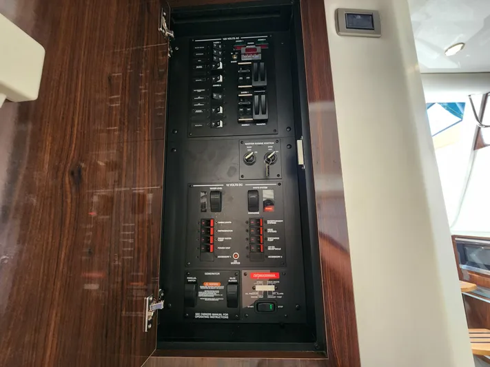  Yacht Photos Pics Electrical control panel on a 2021 Sea Ray 320 Sundancer boat.