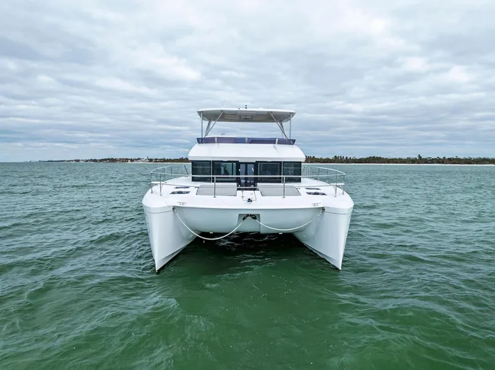 53 Powercat Yacht Photos Pics 2021 Leopard 53 Powercat yacht on open water, front view.