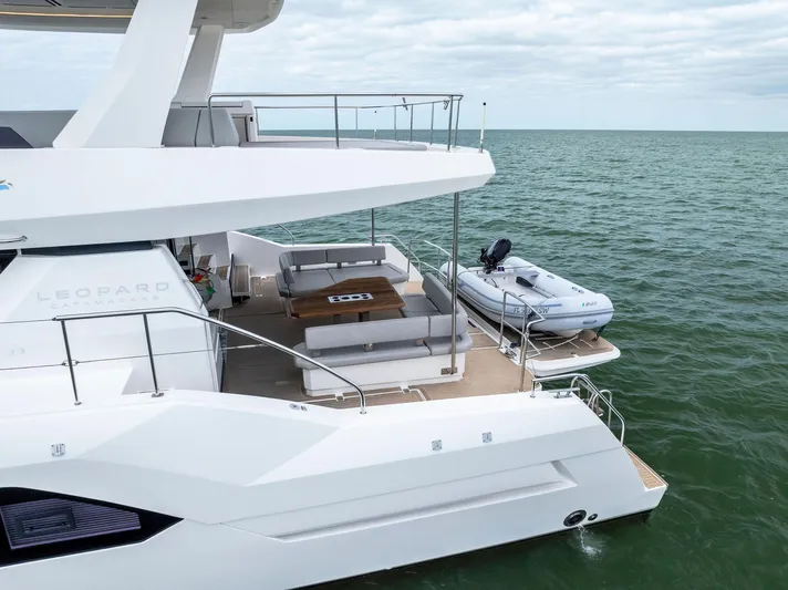 53 Powercat Yacht Photos Pics 2021 Leopard 53 Powercat yacht with deck and tender on open water.