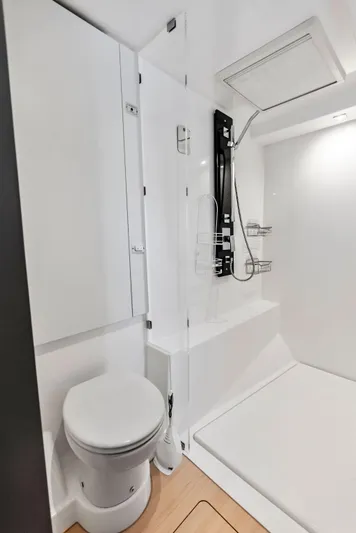 53 Powercat Yacht Photos Pics Modern bathroom in 2021 Leopard 53 Powercat yacht with shower and toilet.