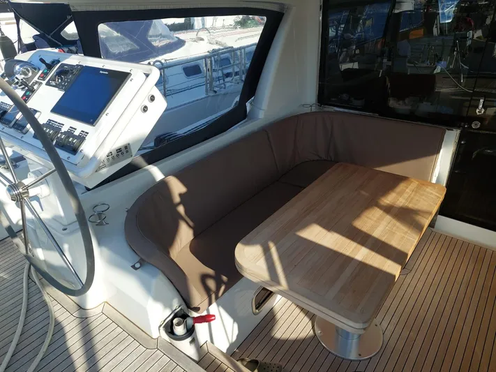  Yacht Photos Pics Cockpit of 2016 Moody 54 DS yacht with seating and navigation controls.