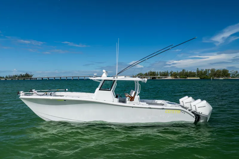  Yacht Photos Pics 2024 Costa Custom Boats 34 SV on water, featuring sleek design and powerful engines.