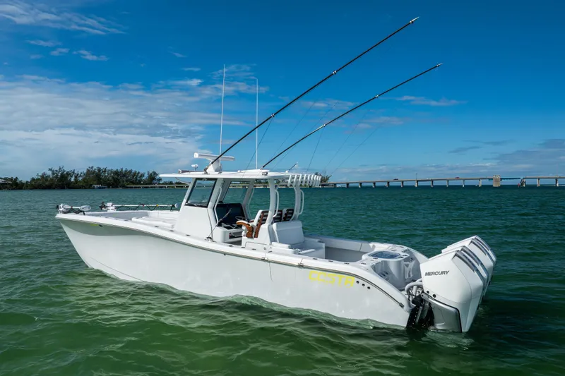  Yacht Photos Pics 2024 Costa Custom Boats 34 SV on water, featuring sleek design and powerful engines.