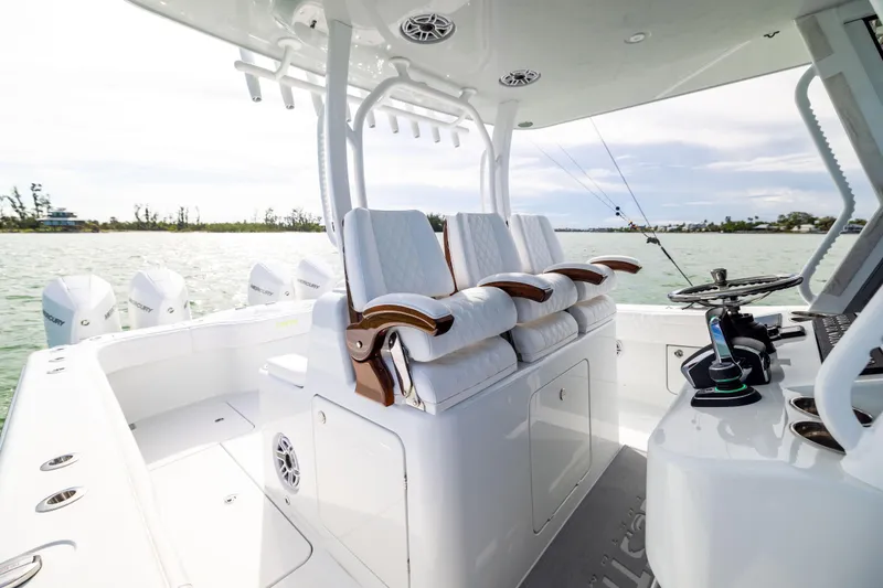  Yacht Photos Pics 2024 Costa Custom Boats 34 SV interior with luxurious seating and advanced controls.