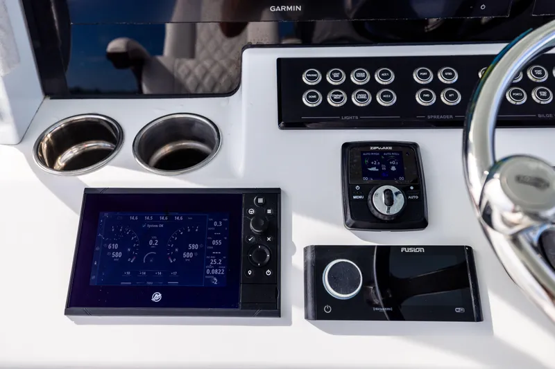  Yacht Photos Pics 2024 Costa Custom Boats 34 SV dashboard with navigation and control systems.
