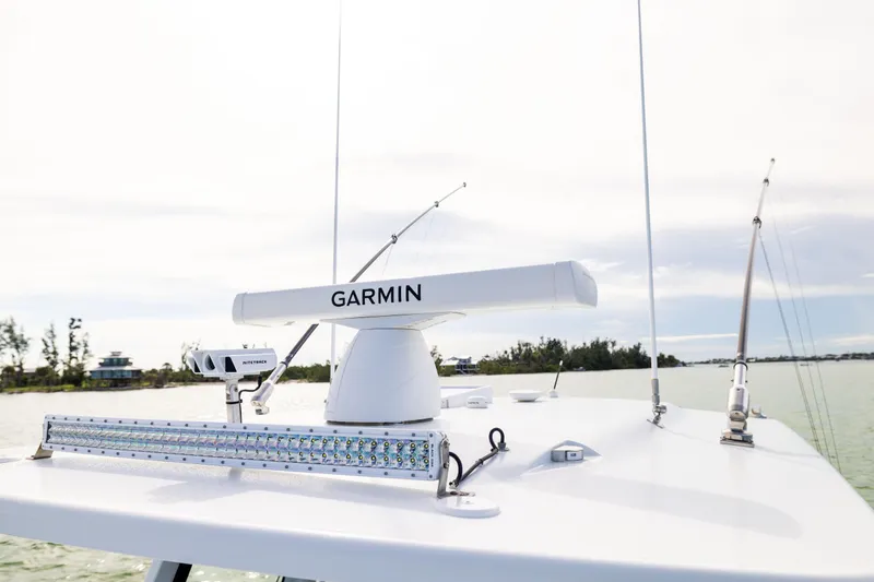  Yacht Photos Pics 2024 Costa Custom Boats 34 SV with Garmin radar and antennas on deck.