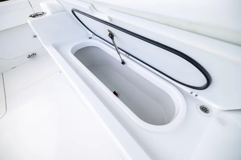  Yacht Photos Pics 2024 Costa Custom Boats 34 SV storage compartment, open and empty, showcasing sleek design.