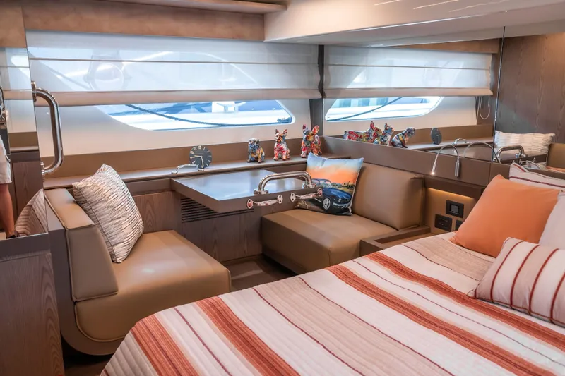 Sublime Yacht Photos Pics Luxurious interior of 2021 Ferretti Yachts 550 with elegant seating and decor.