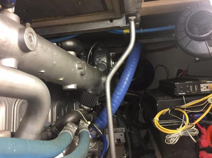  Yacht Photos Pics Engine room of a 1989 Viking 41 Sportfish Convertible boat.