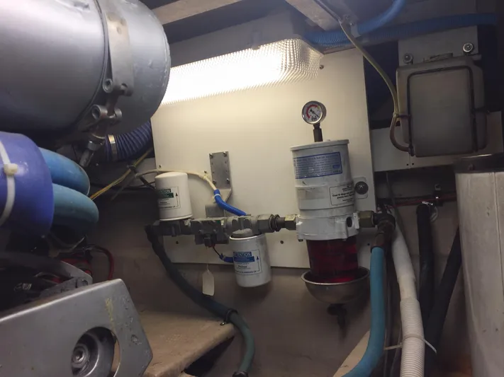  Yacht Photos Pics Engine room of a 1989 Viking 41 Sportfish Convertible boat.