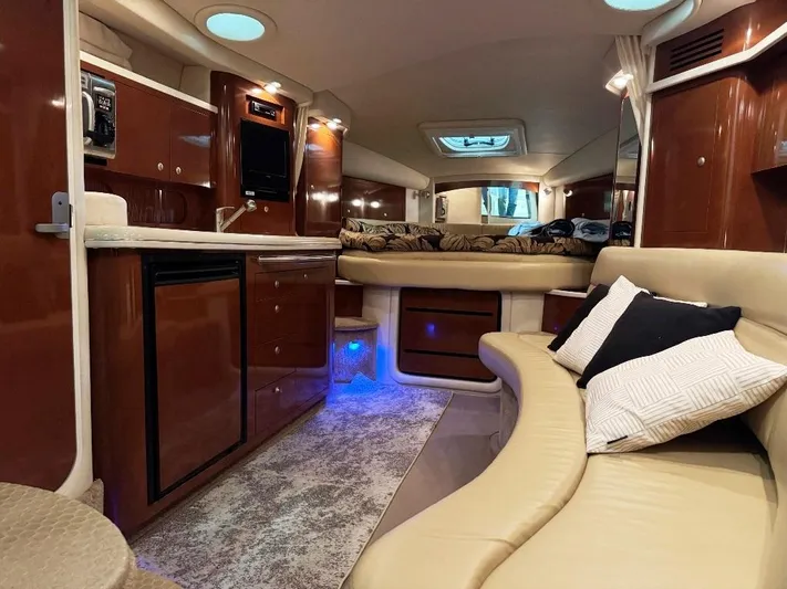  Yacht Photos Pics 2008 Sea Ray 340 Sundancer interior with luxurious seating, kitchenette, and ambient lighting.