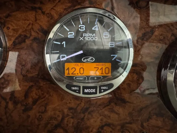  Yacht Photos Pics Gauge display on 2008 Sea Ray 340 Sundancer showing RPM, volts, and hours.