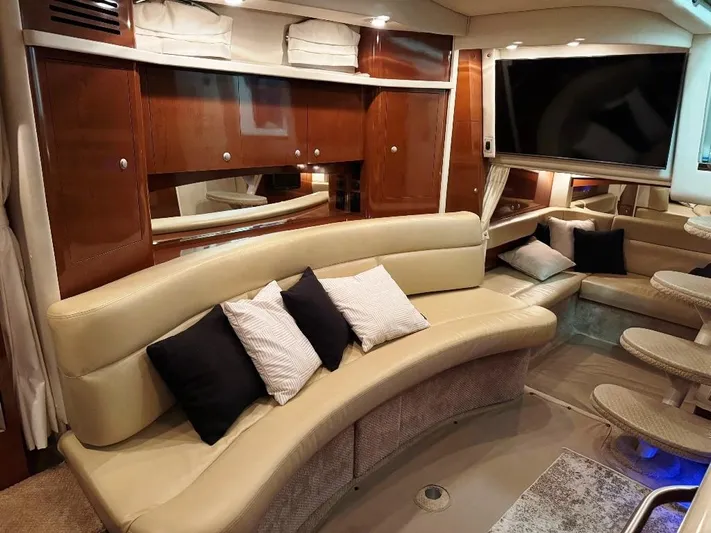  Yacht Photos Pics Luxurious interior of 2008 Sea Ray 340 Sundancer yacht with plush seating and modern amenities.