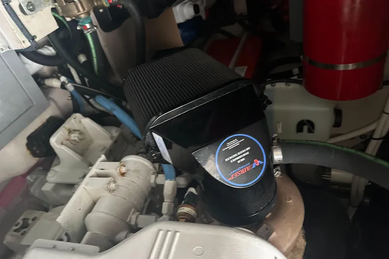  Yacht Photos Pics Engine compartment of 2015 Sea Ray 510 Fly yacht, showcasing mechanical components.