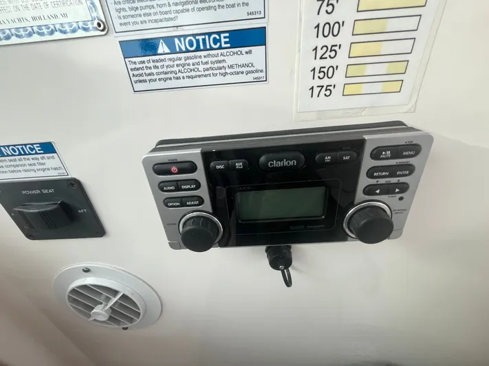 Papa Joe Yacht Photos Pics 2006 Tiara Yachts 3600 Open dashboard with Clarion stereo and control panel.