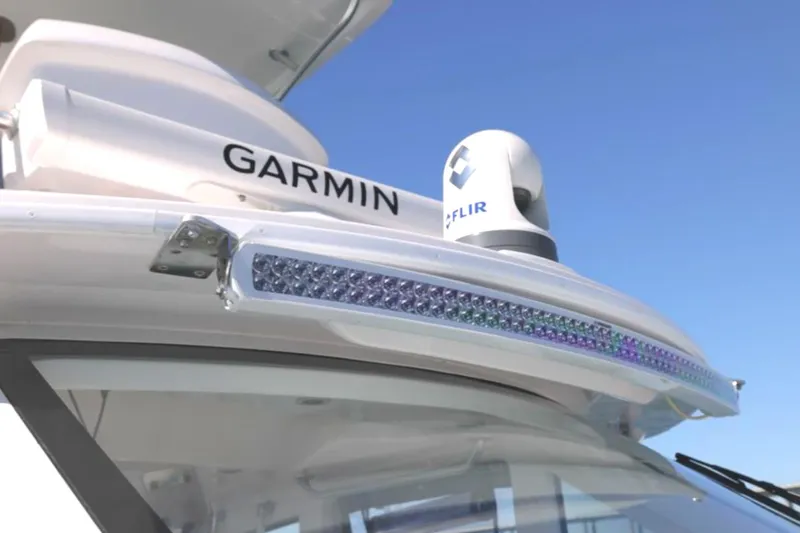 New! Hybrid Design Yacht Photos Pics 2025 Century NAV4100 CC-H boat with Garmin and FLIR technology on display.