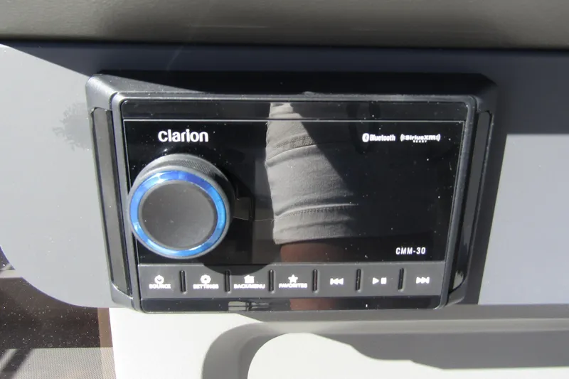  Yacht Photos Pics Clarion CMM-30 audio system in 2025 Nimbus Tender 9 boat dashboard.