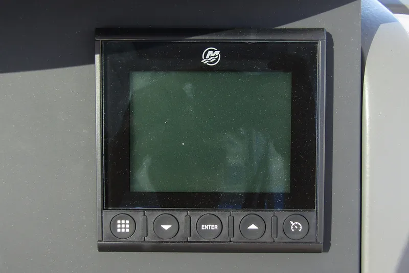  Yacht Photos Pics 2025 Nimbus Tender 9 control panel with digital display and navigation buttons.