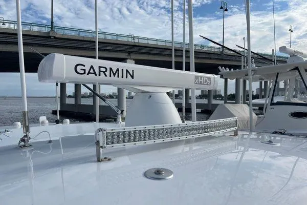 Last Resort Yacht Photos Pics 2013 Bahama 41 Open Fisherman with Garmin xHD2 radar under a bridge.