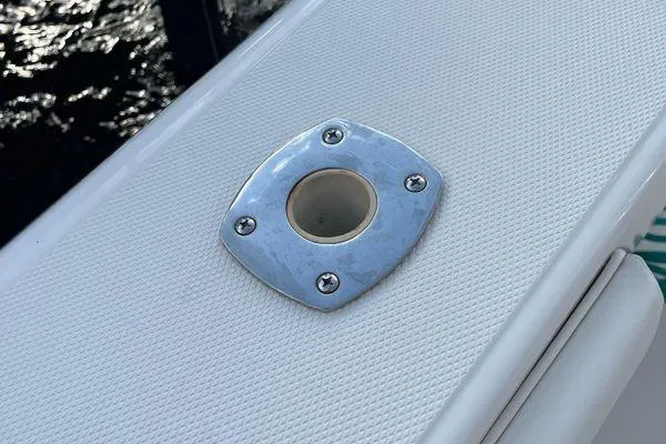 Last Resort Yacht Photos Pics Rod holder on 2013 Bahama 41 Open Fisherman boat deck.