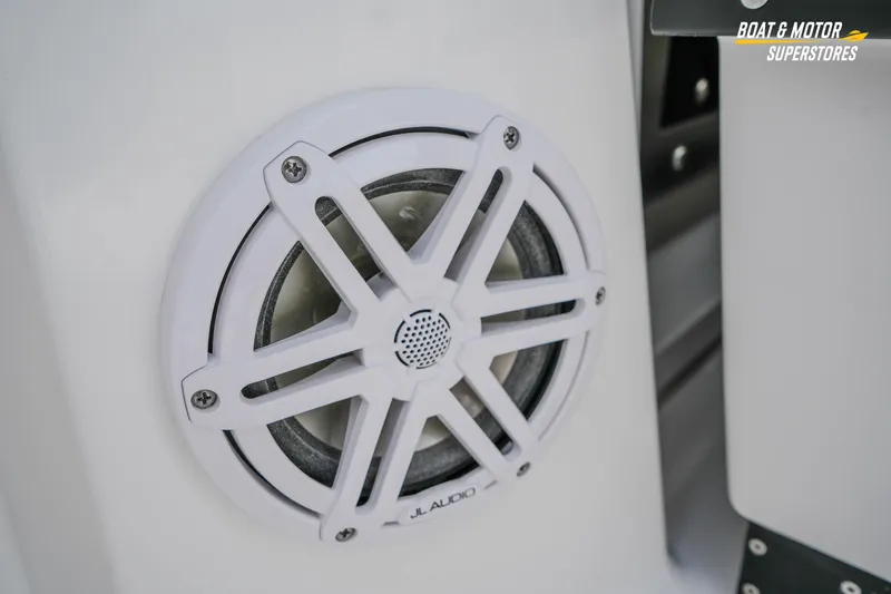  Yacht Photos Pics Close-up of JL Audio speaker on 2026 Blackfin 272 DC boat.