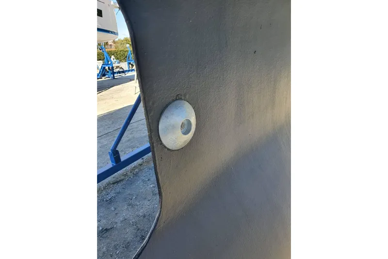  Yacht Photos Pics Close-up of Jeanneau Sun Odyssey 409 keel with zinc anode, 2013 model.
