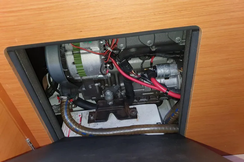  Yacht Photos Pics Engine compartment of a 2013 Jeanneau Sun Odyssey 409 sailboat.