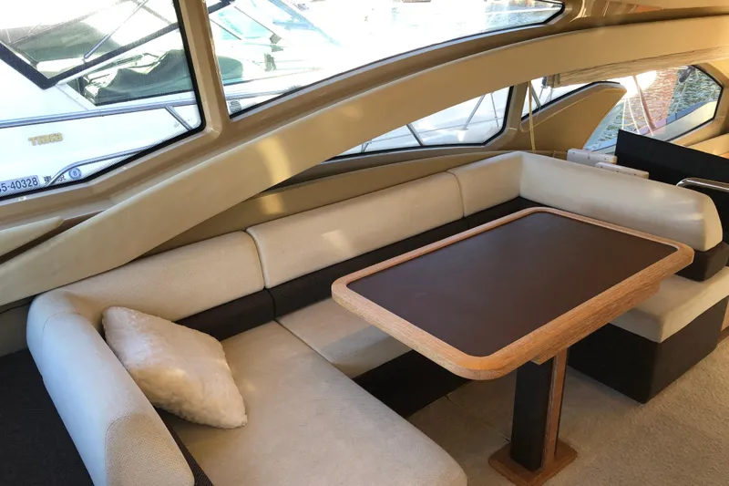  Yacht Photos Pics Luxurious interior of 2014 Azimut Fly 60 yacht with elegant seating and table.
