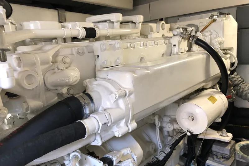  Yacht Photos Pics Engine room of 2014 Azimut Fly 60 yacht, showcasing detailed machinery components.