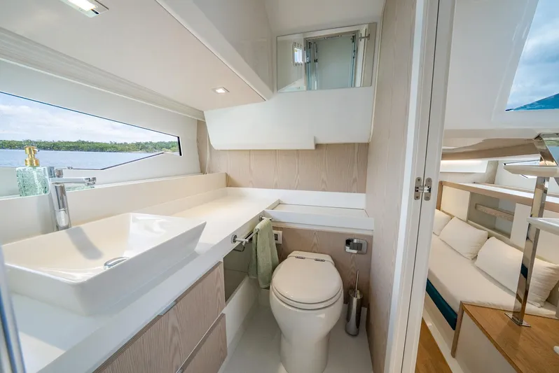 Strade Blu Yacht Photos Pics 2024 Fiart 39 Seawalker yacht bathroom with modern design and sleek fixtures.