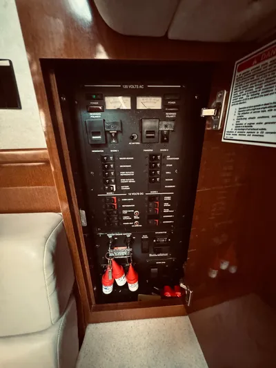 Oasis Yacht Photos Pics Electrical control panel on a 2008 Sea Ray 350 Sundancer boat.