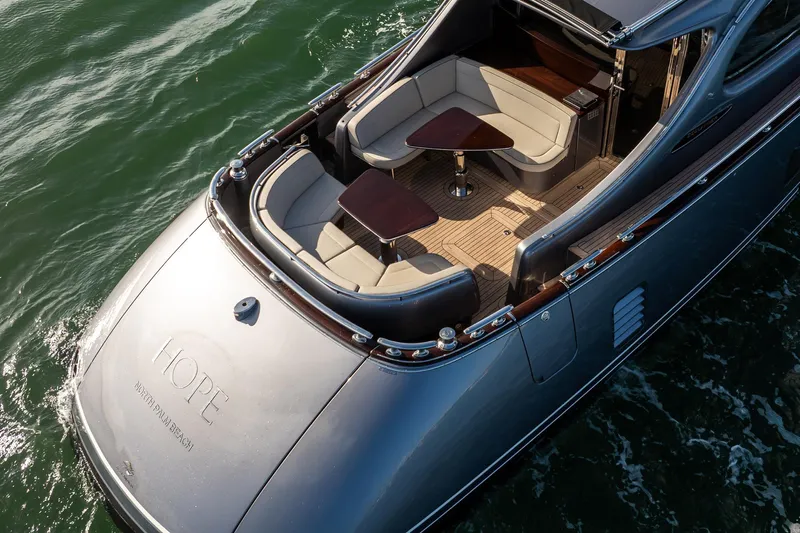 Hope Yacht Photos Pics 2025 Zeelander Z5 luxury yacht with elegant seating, cruising on open water.