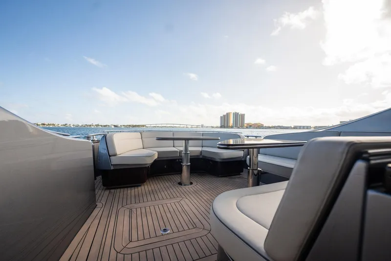 Hope Yacht Photos Pics Luxurious 2025 Zeelander Z5 yacht deck with elegant seating and ocean view.
