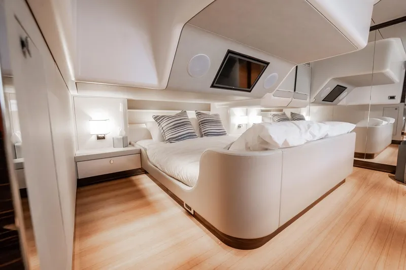 Hope Yacht Photos Pics Luxurious 2025 Zeelander Z5 yacht interior with elegant bedroom design and modern amenities.