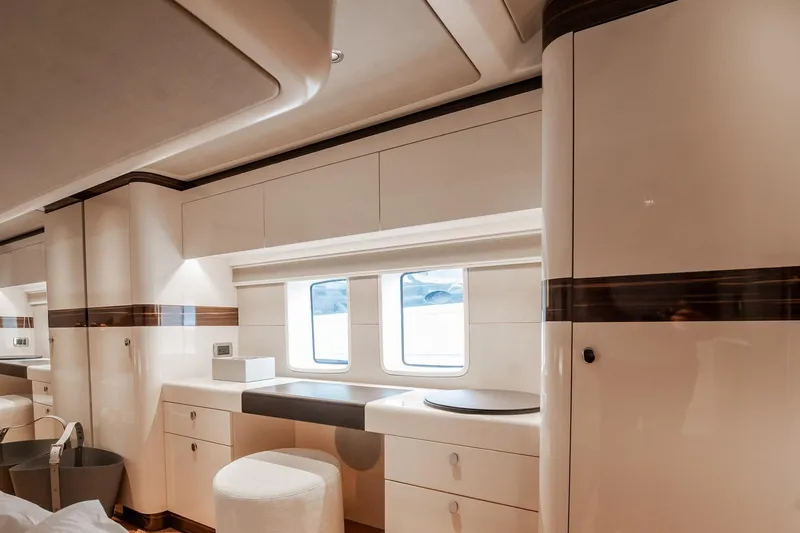Hope Yacht Photos Pics Luxurious interior of 2025 Zeelander Z5 yacht with elegant cabinetry and seating.