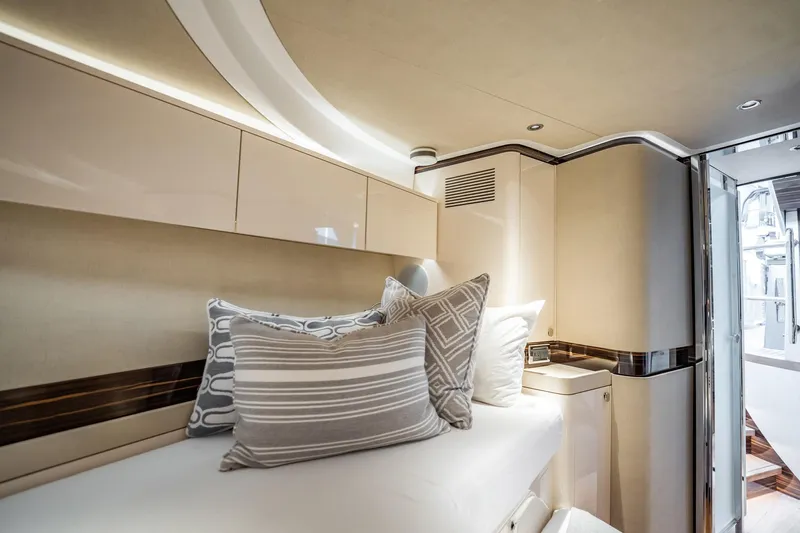 Hope Yacht Photos Pics Luxurious interior cabin of 2025 Zeelander Z5 yacht with elegant bedding and modern design.