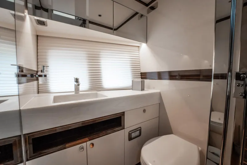 Hope Yacht Photos Pics Luxurious bathroom interior of 2025 Zeelander Z5 yacht, featuring modern fixtures and elegant design.