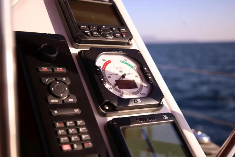 Ayacucho Yacht Photos Pics Control panel of 2008 Hanse 630E yacht with navigation instruments.