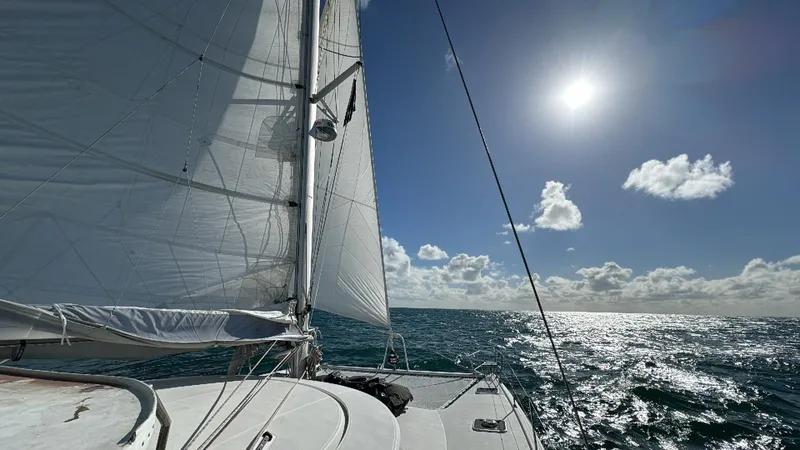 Savannah Yacht Photos Pics Sailing on a 1998 Fountaine Pajot Bahia 46 catamaran under sunny skies.