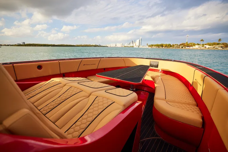  Yacht Photos Pics Luxurious interior of 2024 Midnight Express 43' Solstice boat with scenic ocean view.