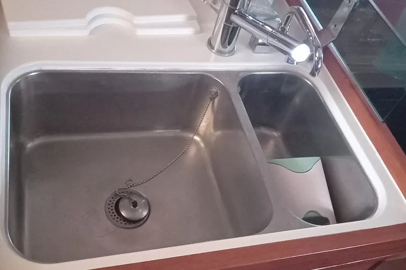  Yacht Photos Pics Stainless steel sink in 2010 Dufour 45E Performance yacht kitchen.