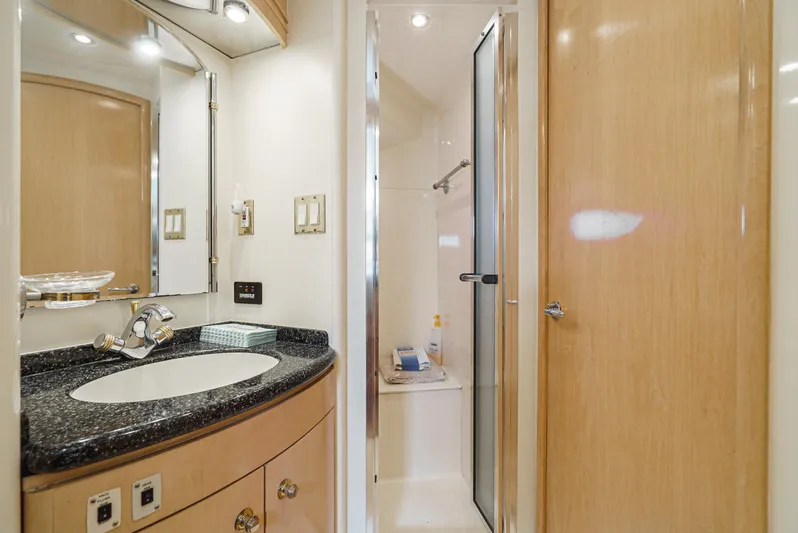 All Falked Up Yacht Photos Pics Luxurious bathroom in 1999 Carver 530 Voyager Pilothouse yacht with modern fixtures.