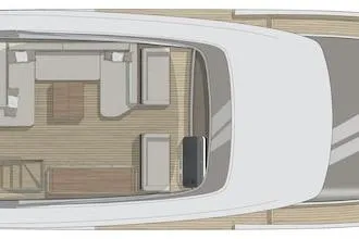 Arktur Yacht Photos Pics 2023 Cranchi Sessantasette 67 yacht top view, showcasing spacious deck layout.