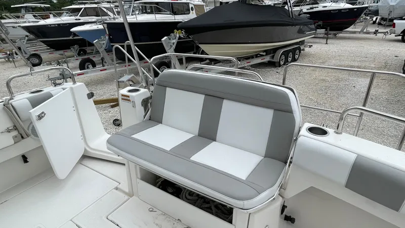  Yacht Photos Pics 2018 Cutwater C-30 Command Bridge LE boat interior with gray and white seating.