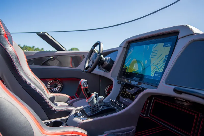  Yacht Photos Pics 2024 MTI 390X cockpit with advanced navigation system and sleek interior design.