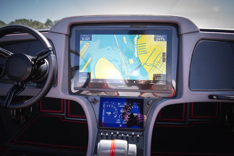  Yacht Photos Pics 2024 MTI 390X dashboard featuring advanced navigation and control displays.