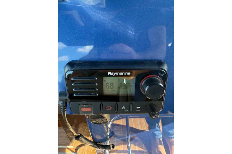 Mine Yacht Photos Pics Raymarine marine radio on 2022 Tesoro T38 Outboard boat dashboard.